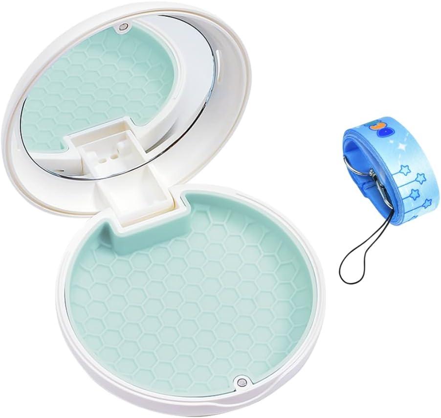 2 x Retainer Holder with Mirror & Lanyard, Compact Night Guard Case with Vent Holes, Partial Denture Container for Purse, Portable Aligner Box Compatible with Invisalign (White Green)