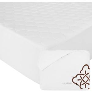 Bioweaves 100% Organic Cotton Mattress Pad Cover, GOTS Certified Cooling 300GSM Quilted Fitted Mattress Topper & Protector with Soft Cotton Wadding - White, 20 Inch Deep Pocket, Queen