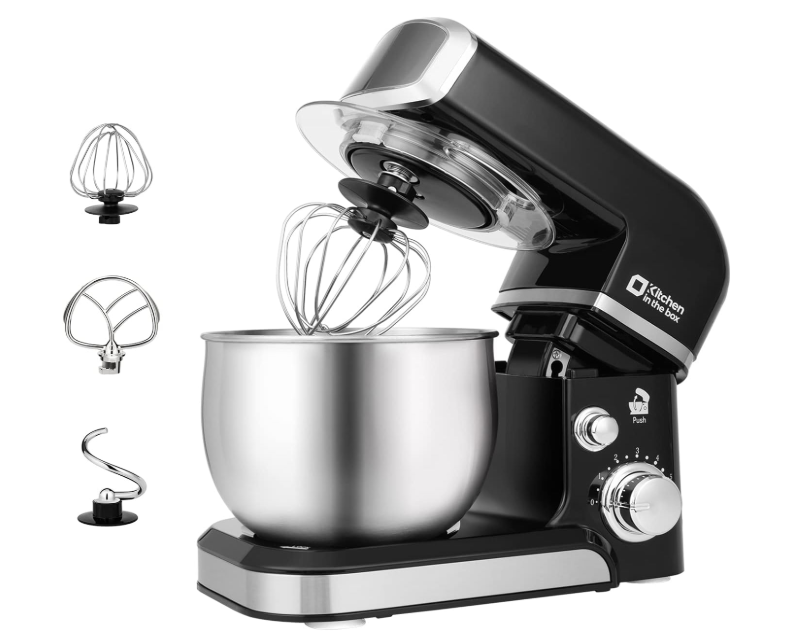 Kitchen in the box Stand Mixer,3.2Qt Small Electric Food Mixer,6 Speeds Portable Lightweight Kitchen Mixer for Daily Use with Egg Whisk,Dough Hook,Flat Beater (Black)