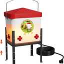 Nexum 2 Gallon Heated Chicken Waterer, Thermostatically Controlled Anti-Freeze Poultry Drinker with 4 Nipples & Adjustable Stand for Winter Coop Accessories (Red,7L)