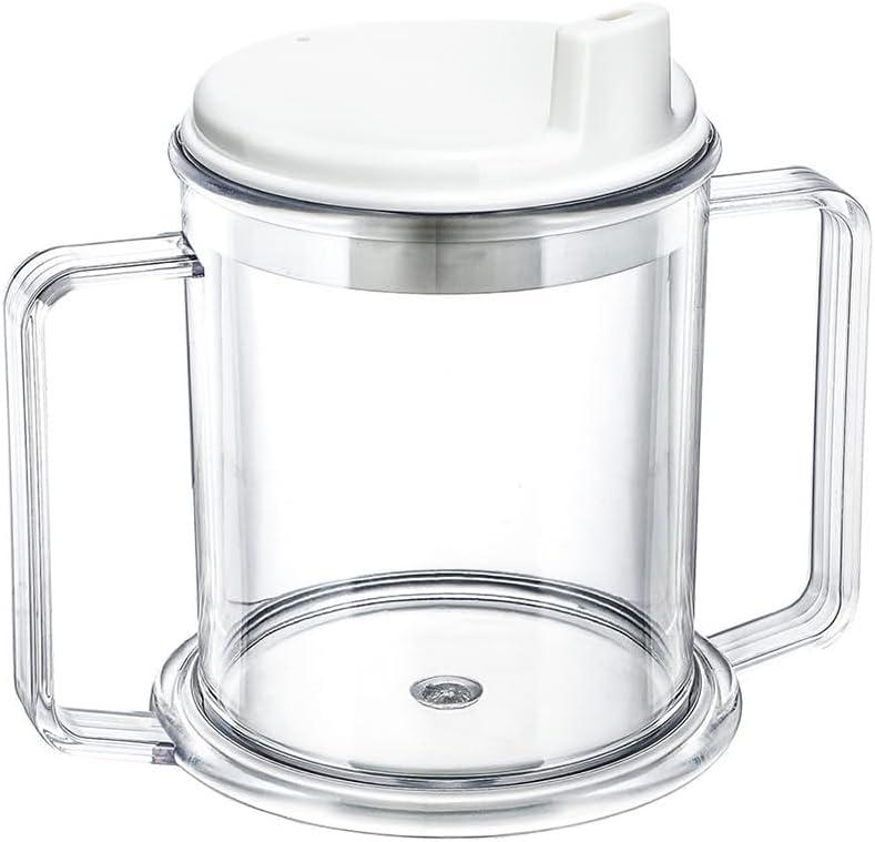Adult Drinking Cup For Elderly 300ml Non Spill Cups With Two-Handled Anti Spill Lids Drinking Sippy Cup Easy Grip Handles Dishwasher And Microwave Safe For Adults Disabilities Elderly