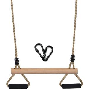 Wooden Trapeze Swing Bar with Gym Rings for Children's Swing Set Indoor Outdoor Garden,Yard,Playground (Black)