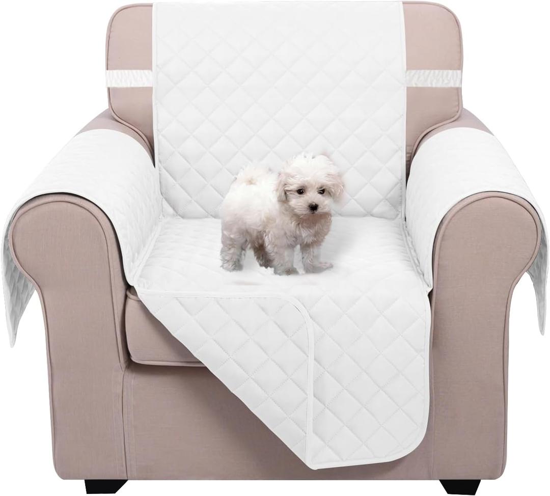 U-NICE HOME Recliner Chair Covers Reversible Chair Cover Pet Covers for Dogs with Elastic Straps Water Resistant Diamond Quilted (23''Armchair, White/White)