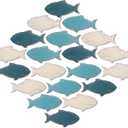 Weysat 20 Pcs Wooden Fish Wall Decor Nautical Coastal Wood Wall Art Nursery Beach Wood Art Wooden Lake House Decor for Home Bathroom Outdoor Decoration(Fresh Color)