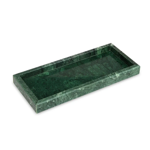 Marble Bathroom Vanity Tray, Natural Luxury Vanity Home Kitchen Bathroom Table Tray, Stone Decorative Countertop Dresser Trays for Key Coffee Perfume Jewelry Makeup (Green, 12"x 5" x1.2")