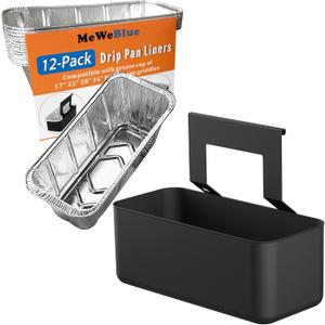 Grease Catcher for Blackstone Griddle, Grease Cup with 12 Pack Blackstone Grease Cup Liners, Smooth Face for Easy Clean (Long Type Hook)