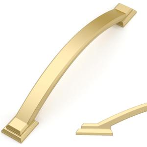 Amerdeco 10 Pack Brushed Gold Cabinet Pulls 5 Inch(128mm) Hole Centers, Handles for Kitchen Cabinet Hardware, Arch Cabinet Handles for Bathroom Dresser Drawer Handles ZH0016