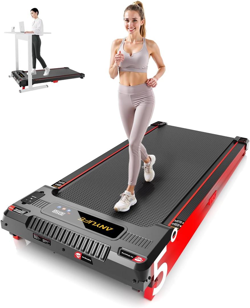 Walking Pad Treadmill, Anylife Incline Walking Pads Under Desk 330lb Capacity, 2.5HP Portable Treadmills for Home, Compact Treadmill Small Running Pad with LED Display, Remote Control (Black Red)