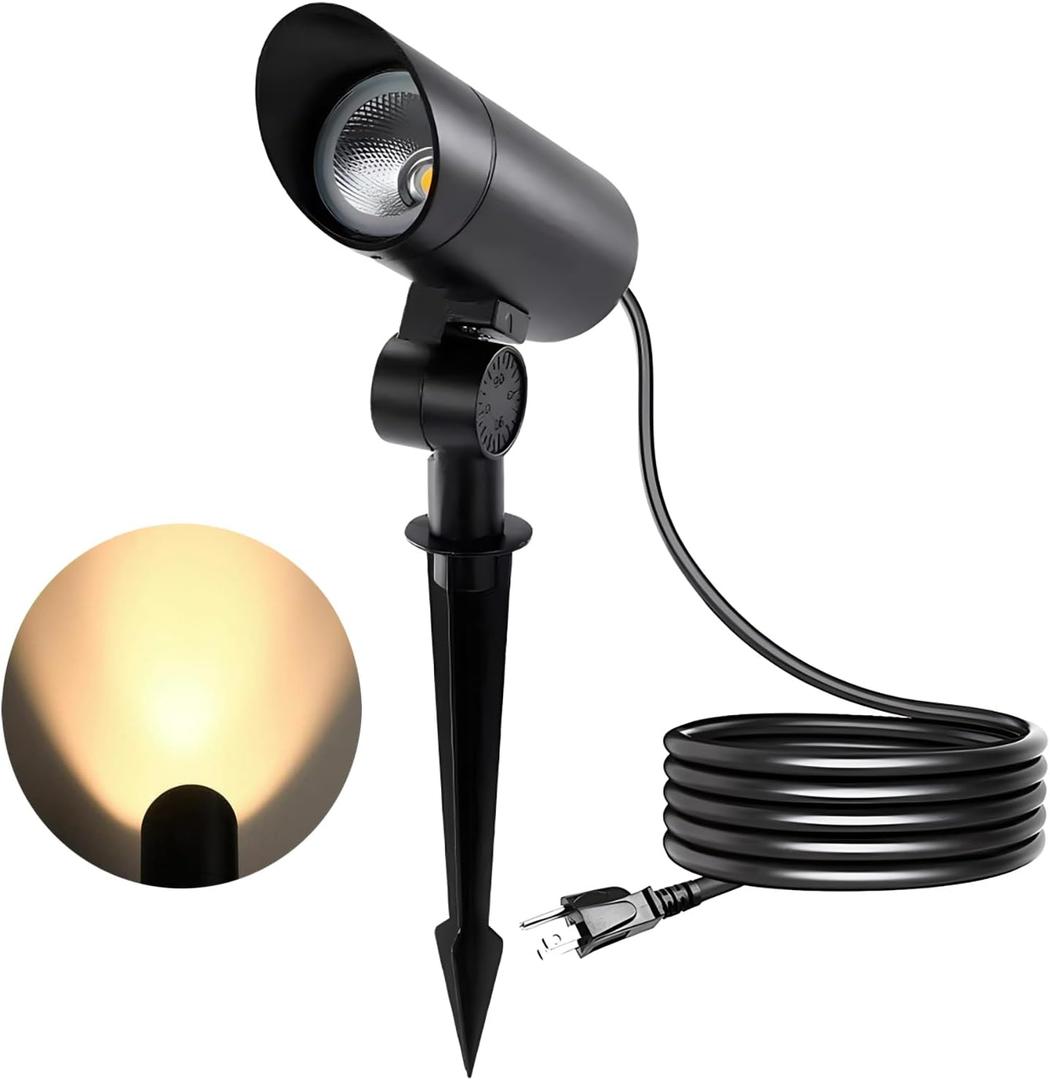 Outdoor Landscape Spotlight 30W Ultra Bright LED Spot Lights Outdoor 120V Waterproof Spot Lighting Warm White Landscape Lights with 5FT Cord with Plug for Flag Pole Tree Yard Garden