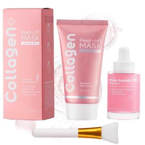 Overnight Peel Off Collagen Mask with Niacinamide & PDRN - Hydrolyzed Collagen,Peptides Serum, Boosts Skin Elasticity, Fades Dullness & Help Sagging Skin for Glowing Complexion (Set)