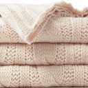 Battilo Cream Ivory Cable Knit Throw Blankets for Couch, Super Soft Warm Cozy Decorative Knitted Throw Blanket for Bed, Sofa, Chair 50"x60"