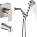 Brushed Nickel Tub Shower Faucet Set Complete with handheld Shower Head and Tub Spout Included Shower Valve Tub Shower Trim Kit Matte Black, 6 inch rain shower head
