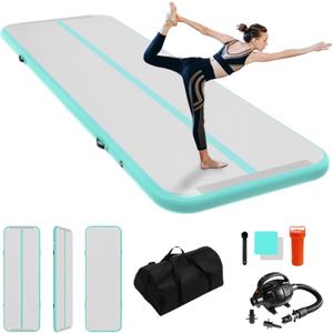 IBATMS Air Tumbling Mat Tumble Track, 4/8inches Inflatable Gymnastics Air Mat for Home Use/Training/Cheerleading/Yoga/Water with Air Pump (10ft(3x0.9x0.1m), Mint green)