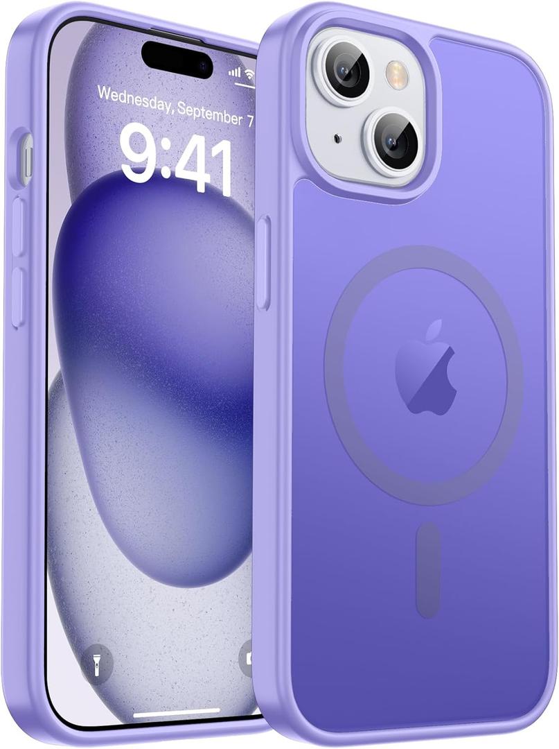 for iPhone 15 Case iPhone 14 Case Phone Cover Light Purple | Magnetic, Compatible with MagSafe, 10 FT Military Grade Drop Protection, Slim, Translucent, Matte, Shockproof, Anti-Scratch