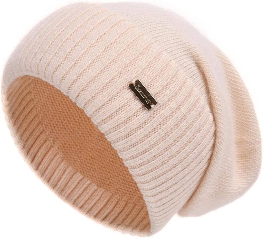 jaxmonoy Slouchy Beanies for Women Winter Lightweight Ladies Knit Hat Cuffed Soft Warm Slouch Beanie Cap - Brown (Beige)