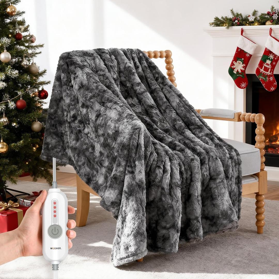 WOOMER Electric Heated Throw Blanket 50"x 60", Reversible Super Cozy Faux Fur&Sherpa, Fast Heating,4 Heating Levels & 4H Auto Off, Machine Washable, Overheat Protection, Gift