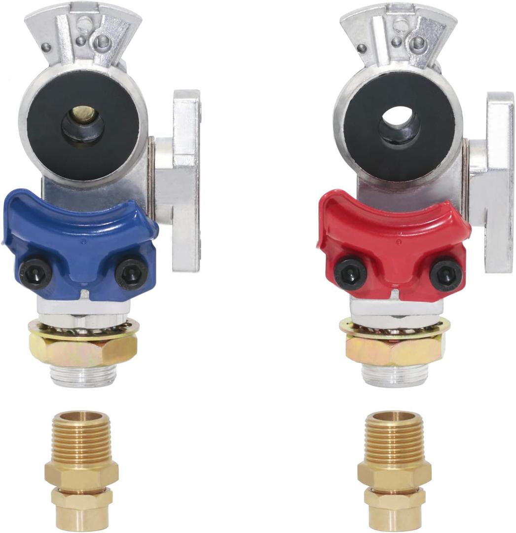 Shut-Off Aluminum Emergency Glad Hands with Filter Bottom Port Plugged for 3/8" Air Tube for Tandem or Double Truck Trailer Air Lines Brake System Pack 2
