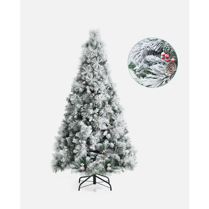 6ft Snow Flocked Christmas Tree Glitter Tips w/ Pine Cone & Red Berries
