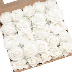 Ling's moment Artificial Flowers Fake Roses Faux Peony Foam Gardenia Combo for DIY Wedding Bouquets Centerpieces Arrangements Bridal Shower Party Home Decorations, White, 23pcs