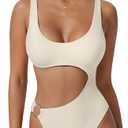 SUUKSESS Women Sexy One Piece Tummy Control Swimsuit Cutout Backless Bathing Suit (White) M