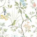 VEELIKE Vintage Chinoiserie Wallpaper Peel and Stick Cottage Floral Bird Wallpaper for Bedroom Bathroom Walls 17.7''x354'' Self Adhesive Removable Wall Paper with Birds Trees for Living Room Farmhouse