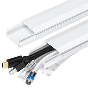 TV Cable Hider - 62.8in PVC Cord Hider Cable Management Wall, Paintable Cord Concealer for Wall Mounted TV, Cables Raceway White Wire Hider, Wall Wire Covers for Cords, 4* L15.7in *W1.2in *H0.59in