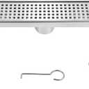 Neodrain 18-Inch Brushed Linear Shower Drain with Removable Quadrato Pattern Cover, 304 Stainless Steel Rectangle Shower Floor Drains, Bathroom Linear Drain &Hair Strainer(Brushed Nickel)