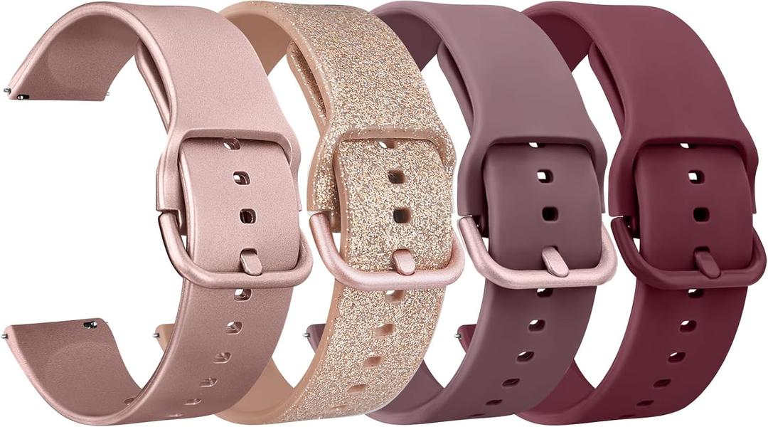 Meliya 4 Pack Watch Bands, 20mm  Quick Release Soft Silicone Replacement Watch Strap for Women Men (Wine Red+Rose Gold+Shine Rose Gold+Violet Smoke)