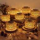 VIHOSE 6 Pack Solar Lantern Outdoor Waterproof Rattan, Flat Round Style
