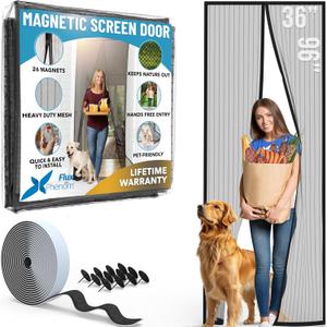 Flux Phenom Magnetic Screen Door 36 x 96 - Easy Install Screen Door Mesh for French, Sliding, and Retractable Doors - Hands-Free Self-Sealing Closure, Pet & Kid Friendly