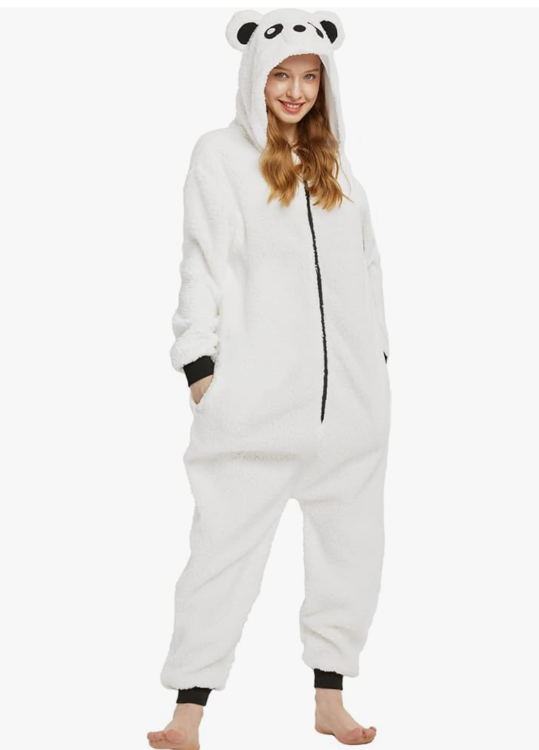 Cute Sherpa Bear Onesie Pajamas Hooded Christmas Pajamas for Family Halloween Cosplay Costume Zipper Fall Winter, Medium