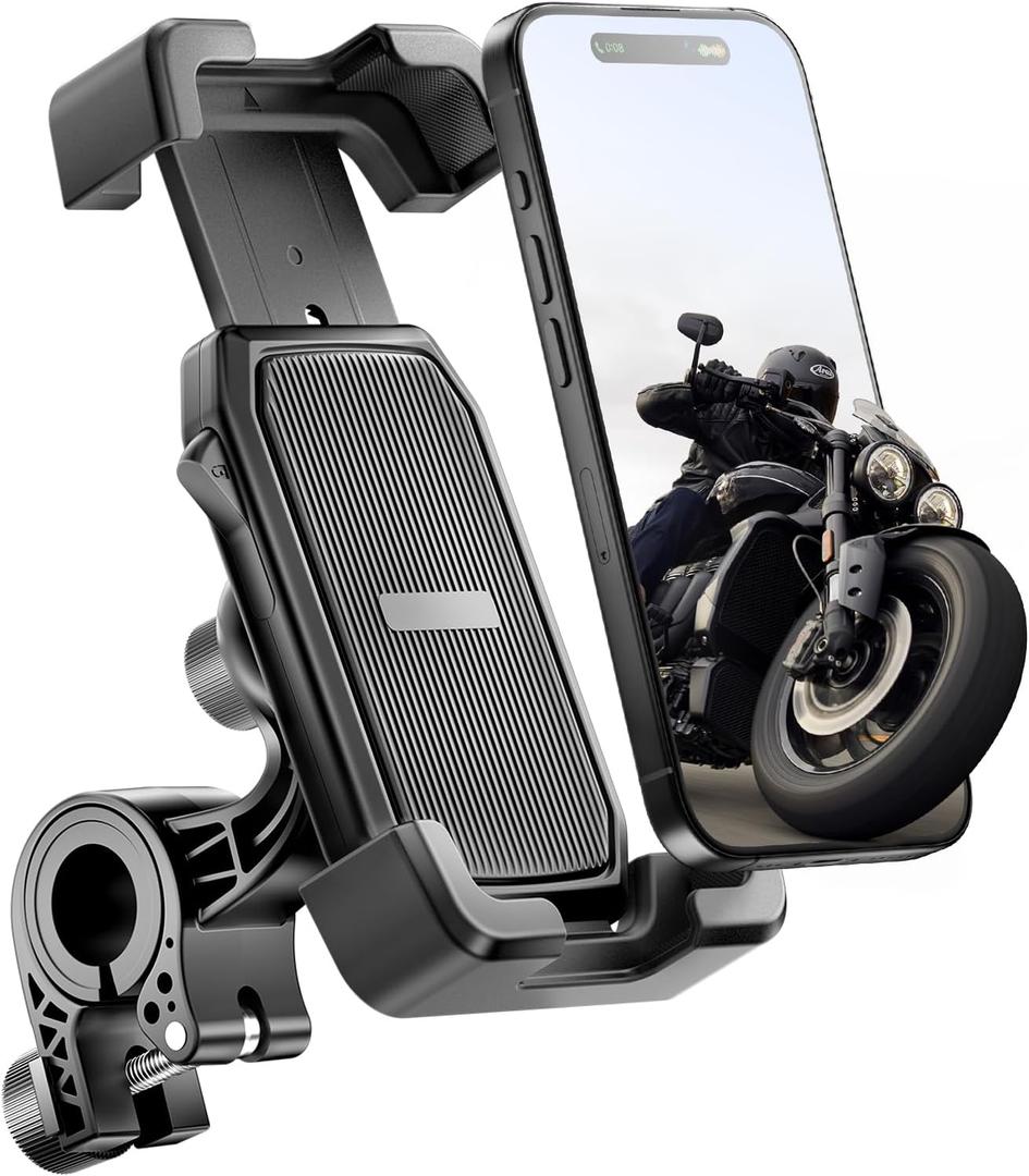 Motorcycle Phone Mount, Bike Phone Holder, [2025 Upgrade] One Hand Operation Scooter Phone Holder, ATV Phone Mount, for iPhone,Bicycle Handlebar Accessories for 4.7-7.0 inch Smartphones (Black)