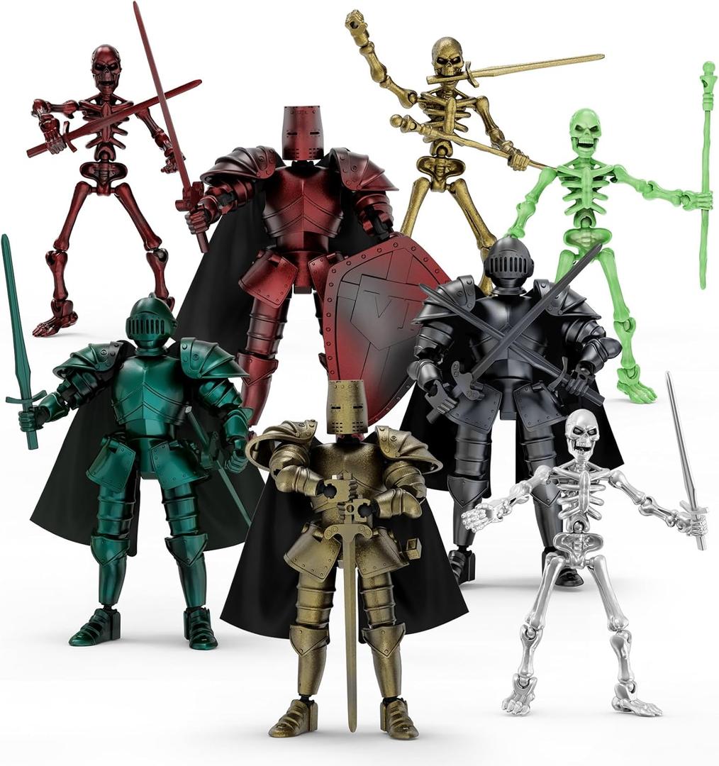 BOZOBO 8pcs 13 Action Figures Assembly RequiredDIY Multi-Colored Titan 13 Action Figure Set with Medieval Knight Style3D Printed Multi-Jointed Movable 13-Action T Figure for Kids & Adults