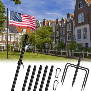 8 FT Tangle Free Flag Pole in Ground, Thickened Stainless Steel with 5 Prongs Base, Heavy Duty Flag Pole Holder, Flagpole Kit for Residential or Commercial (1 Pack, Black, Without Flag)