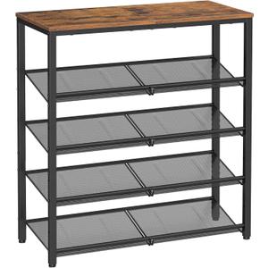 VASAGLE Shoe Rack for Entryway, 5-Tier Shoe Rack Organizer with Storage Shelves and Spacious Top, Freestanding, Adjustable, Industrial, Rustic Brown and Ink Black ULBS038B01