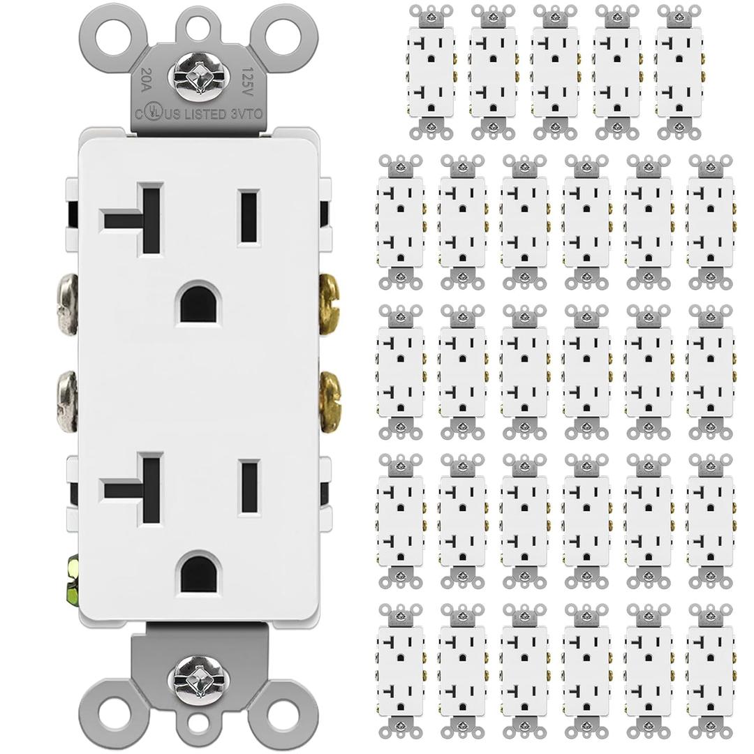 BESTTEN 30 Pack 20 Amp Decorator Wall Receptacle Outlet, Non-Tamper-Resistant, 20A/125V/2500W, Residential and Commercial Use, UL Listed, White