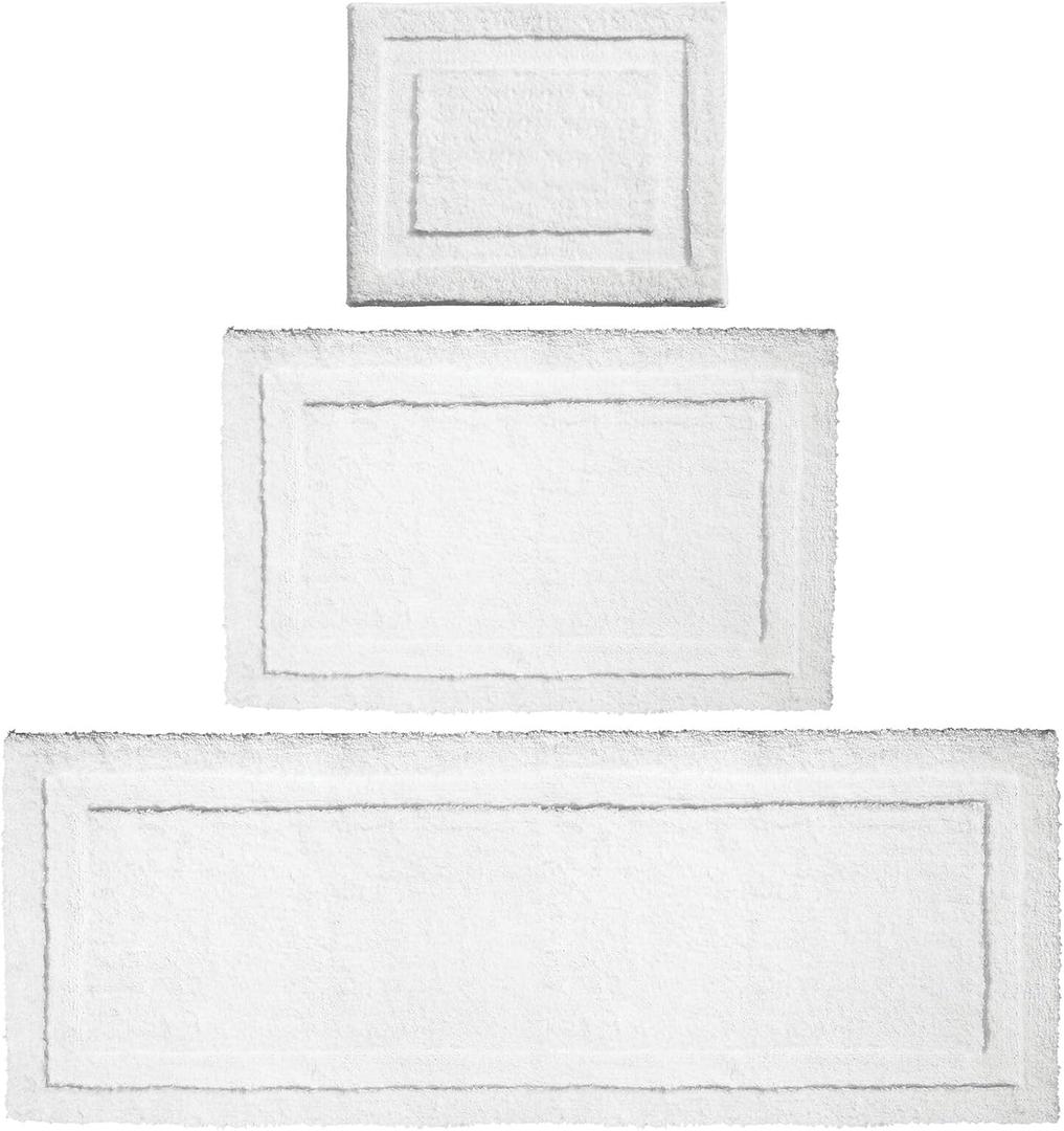 mDesign Microfiber Bath Mat Set - 3 Piece Bathroom Rugs - Non-Slip Floor Mats for After Bath, Shower - Water Absorbent, Machine Washable Bathroom Carpet Rugs - Hydra Collection, Set of 3, Bright White