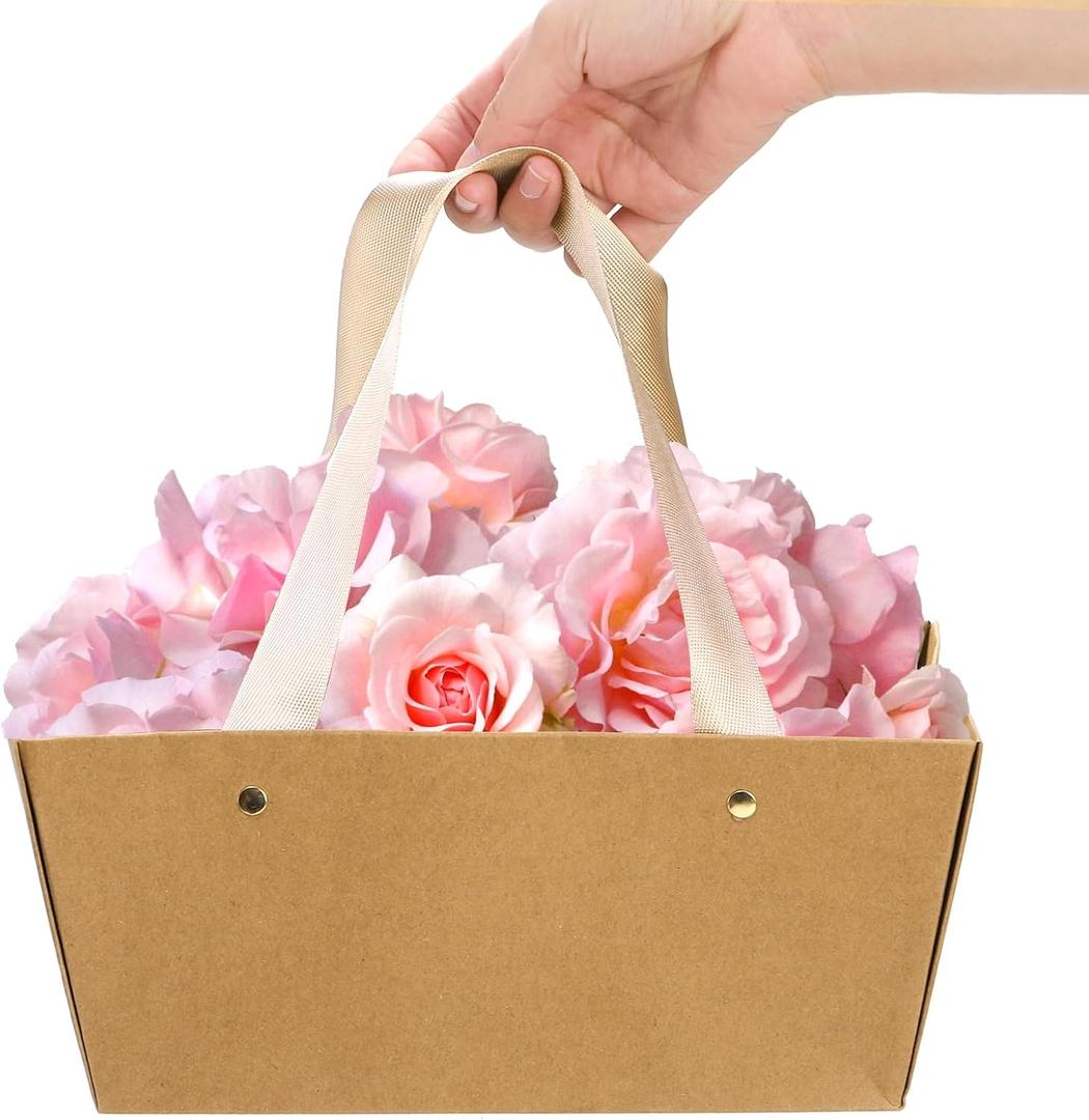 6 Pack Kraft Gift Basket with Handles, 9.8'' x 6.5'' x 4.3'' Empty Paper Basket for Party Gifts, Anniversary, Wedding, Easter, Crafts, Brown