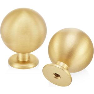 QOGRISUN 10-Pack Solid Brass Cabinet Knobs, Round Ball Gold Knobs for Dresser Drawer, 1.2-Inch Diameter, Sphere Cabinet Pulls, Brushed Brass Finish