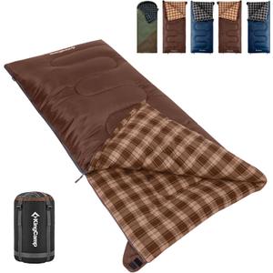 KingCamp Sleeping Bag for Adults, 100% Flannel XL Big and Tall | Cold Weather Warm Sleeping Bags with Compression Sack Portable Waterproof Gear Accessories for Outdoor Camping, 75" x 33" | 5°~39°F COFFEE, Left Zip