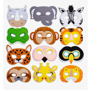 BLUE PANDA 12 Pack Felt Animal Masks for Kids, Jungle Safari Party Favors for Birthday (7x7.2 in)