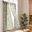 jinchan Small Window Curtains 30 Inch Linen Floral Curtain Set for Kitchen Bathroom Cafe Curtains Light Filtering Window Treatment Farmhouse Cottagecore Back Tab Drapes 2 Panels Green on Beige