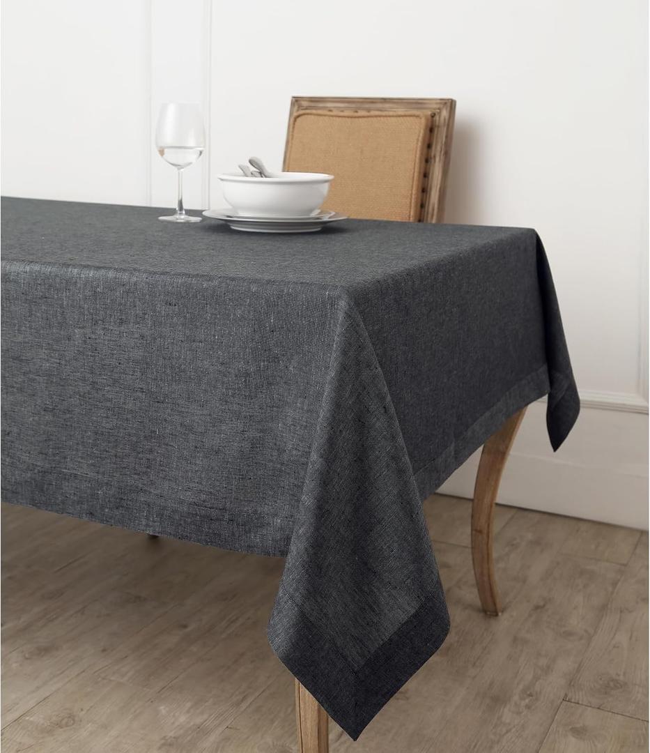 Solino Home Linen Tablecloth 118 x 14 Inch - 100% Pure Linen Charcoal Grey Table Cloth for Rectangular Tables - Athena, Machine Washable Cloth Tablecloth 