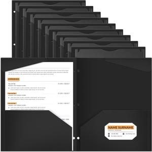 Henoyso 36 Pcs Black Plastic Folders with 2 Pockets and Clear Front Pocket 3 Holes for 3-Ring Binder Durable Poly Folder for School, Office & Home Organization