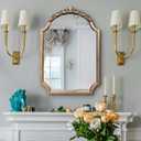 Gold Vintage Mirror, 28"x20" Traditional Arched Decorative Mirror, Ornate Baroque Mirrors, Antique Carved Mirrors for Living Room Fireplace Bathroom Bedroom Entryway