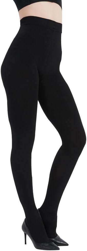 oeat Women's Opaque Fleece Lined Tights - Winter Thermal Tights with Control Top (Medium, Black)