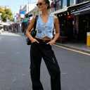 IVIR Cargo Pants Women High Waist Wide Leg Casual Pants with 7 Pockets Stretchy Drawstring Baggy Y2K Trousers (Black, S)