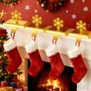 SYITCUN Metal Stocking Holders for Mantle Set of 4, Golden Magnetic Snowflakes Christmas Stocking Holder, Weighted Flat Stocking Hooks for Fireplace, Interesting Christmas Decorations