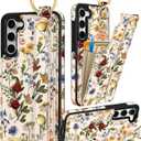 Petitian for Samsung Galaxy S23 Plus Case with Wallet - Women Girls Cute Girly Aesthetic Unique Design Leather Credit Card Holder Cardholder Stand Wristband for S23 Plus, Vin Flower
