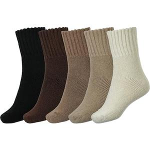 BomKinta Women Winter Solid Boots Socks Thick Warm Wool Socks Cozy Crew Socks Christmas Gift, 5PS